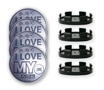 ALU / MELNS Rumbas centra vāciņi no aluminija diskiem - jebkurš pielāgots dizains populāriem rumbas centra vāciņu diametriem 52 mm, 56 mm, 60 mm un 63 mm